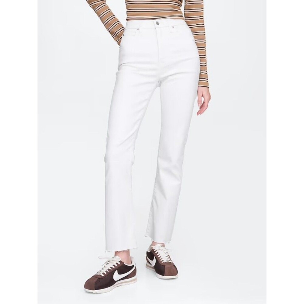 NEW Gap White High Rise Kick Flare Jeans - Size 30 / 10 Womens - Frayed Raw Hem